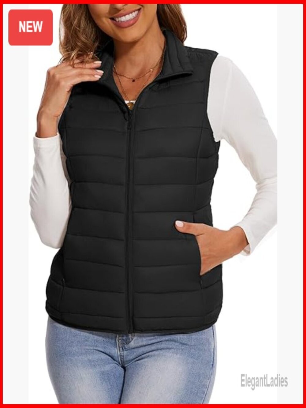 Lightweight Quilted Puffer Vest Sleeveless Slim Fit Zip Up Outerwear